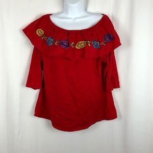 Alison Andrews Cotton ruffle embroidered top XL